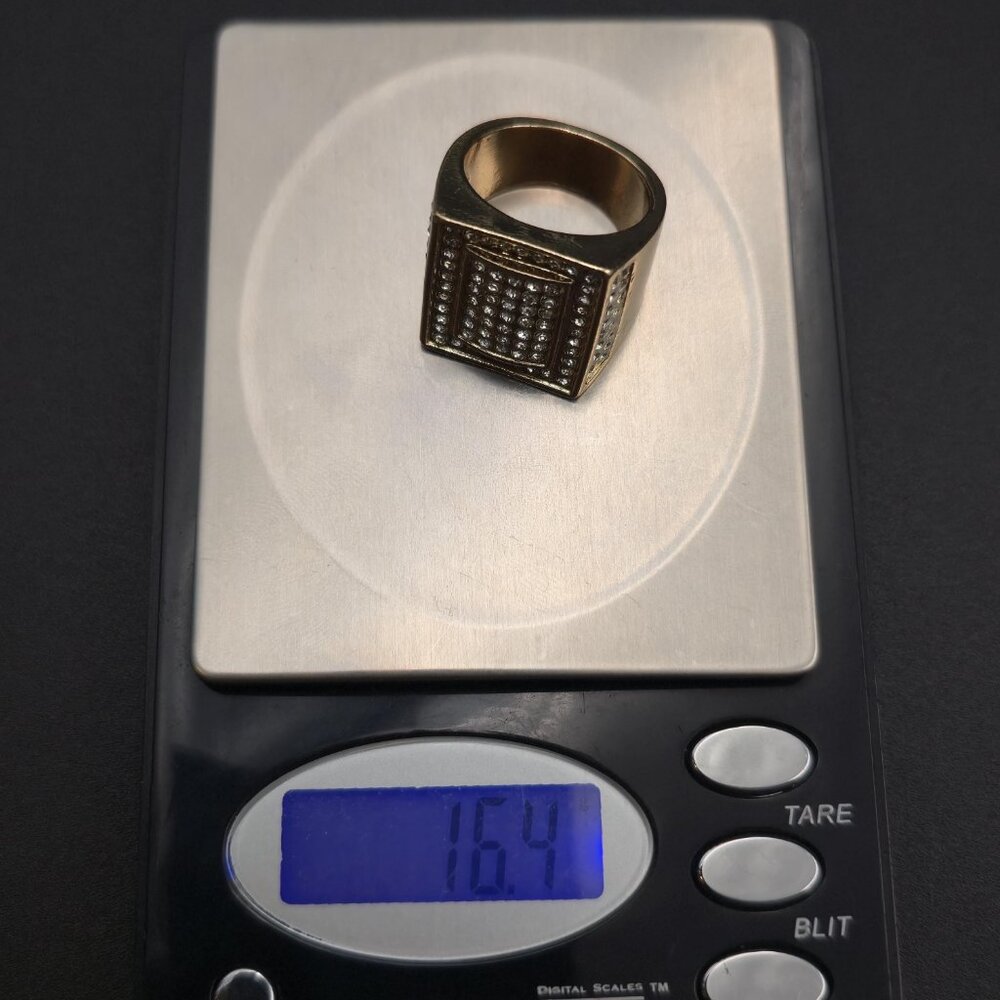 Size 9 Gold Plated Pavement Bling Men's Band Ring A7034 - Picture 7 of 7